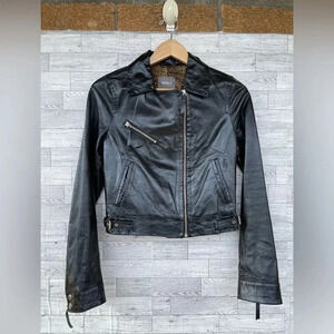 Kenna-T Leather Biker Moto Jacket Shiny black size XS